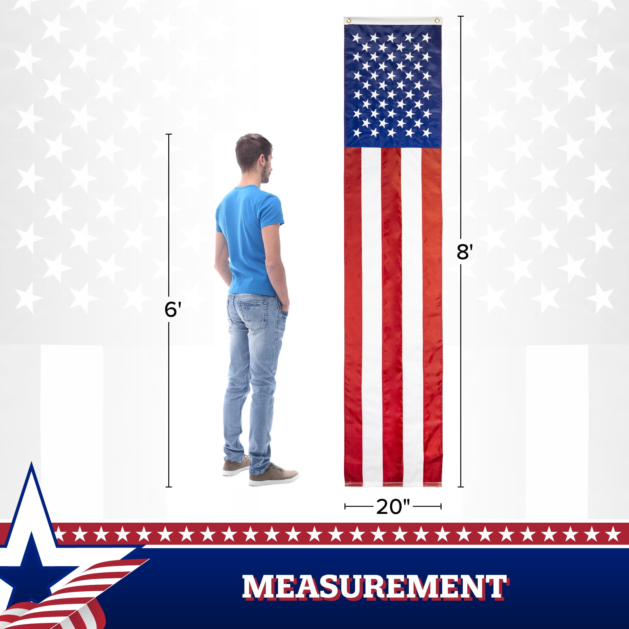 USA Pull Down Flag 1.67x8FT 2-Pack Embroidered Polyester By G128
