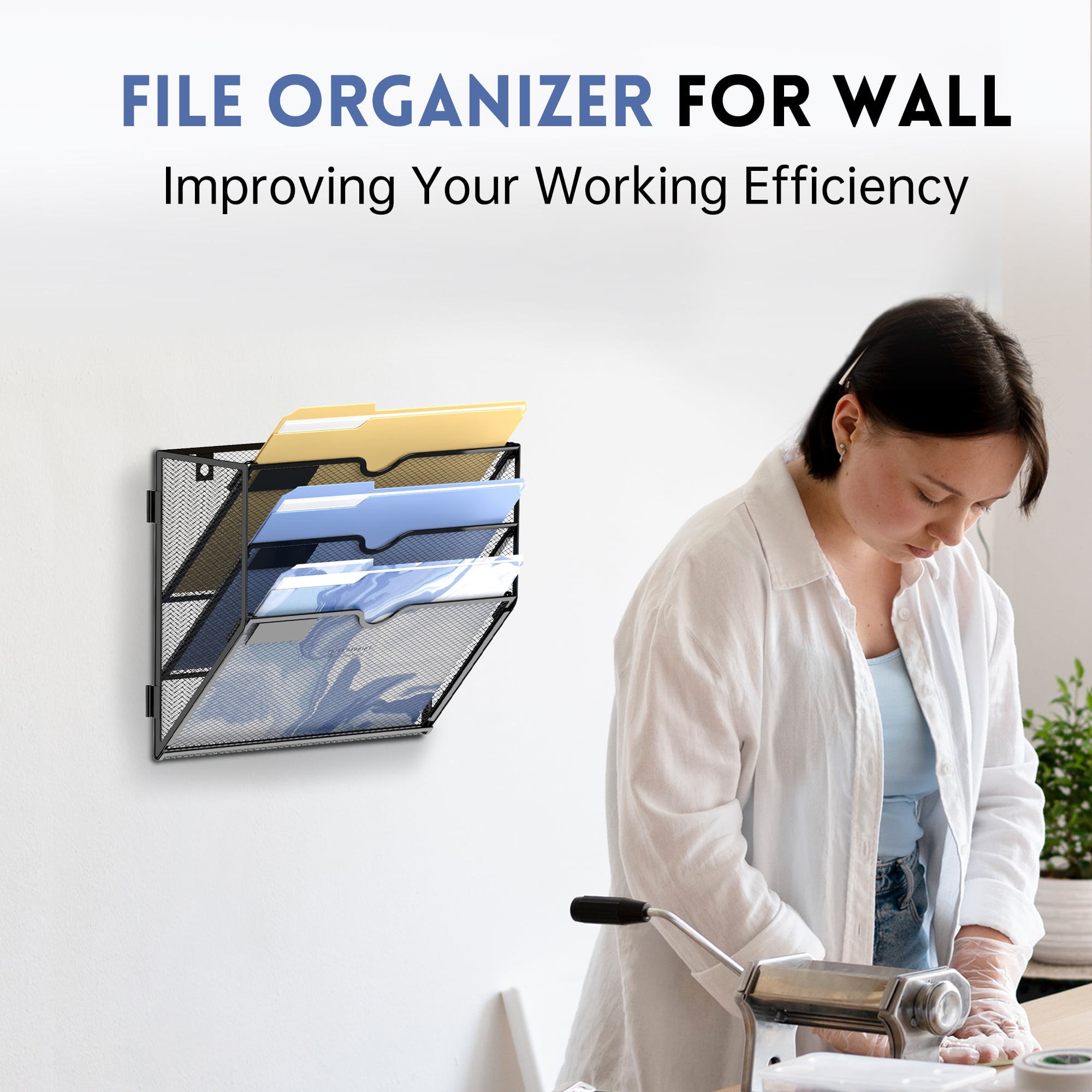 6-Tier Wall File Organizer - Hanging Metal Document Holder For Office, Home, Or Cubicle, Black