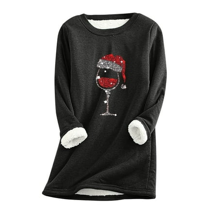 

HAPIMO Savings Women s Nightgowns Sleepwear Padded Fleece Long Sleeve Shirts Graphic Print Plush Warm Comfy Night Dress Loungewear Tops Black XXXXL