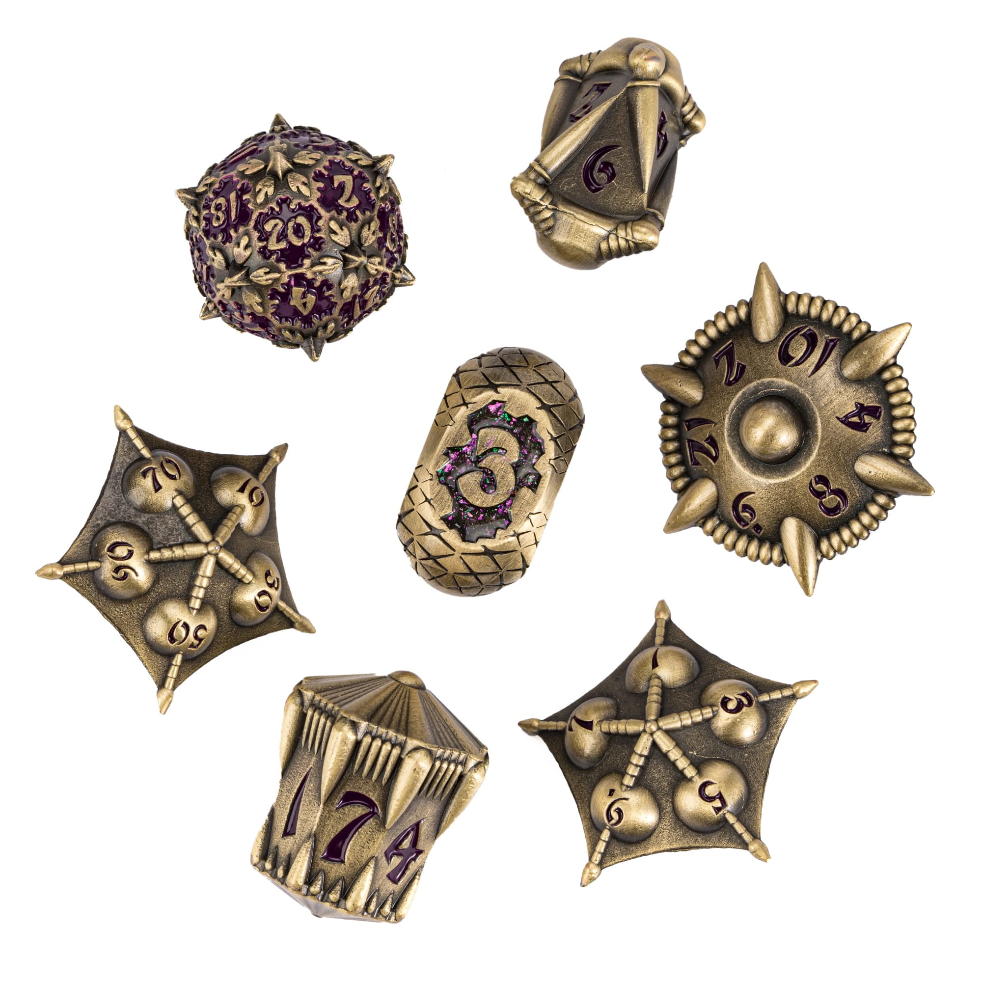 Cusdie Metal DND Dice Set, 7 die Metal Polyhedral D&D Dice Set Dragon