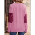 thumbnail image 3 of Women Blouses Dressy Casual Color Block Long Sleeve Shirts V Neck Tops Fall Outfits Peach S, 3 of 4