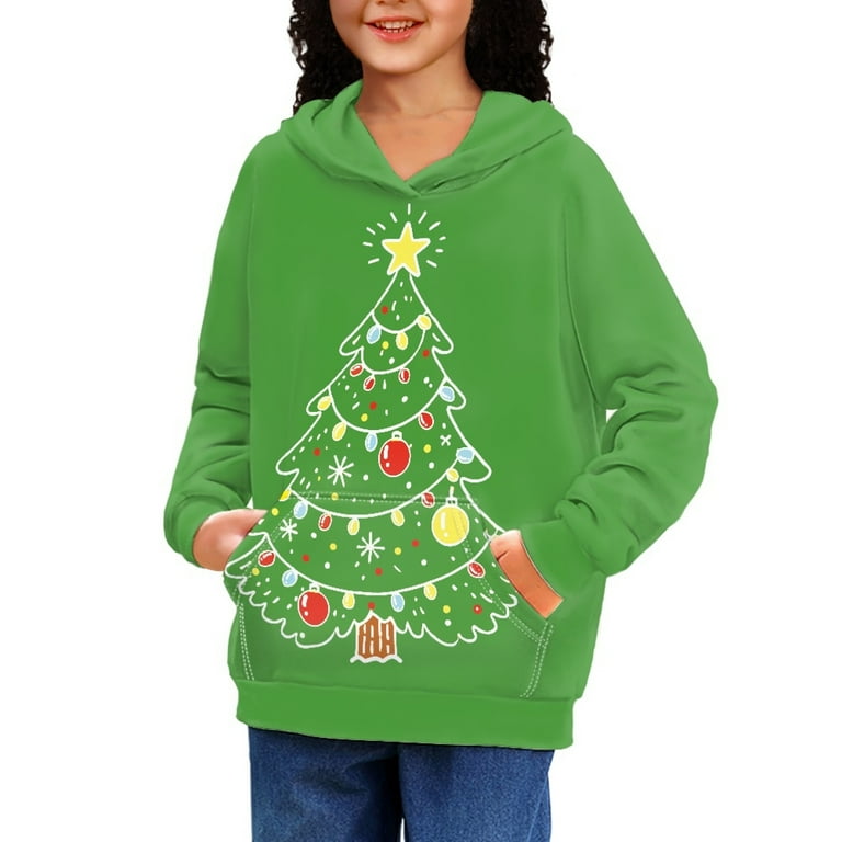 DISNIMO Christmas Tree Hoodie Pullover Kids Girls Hoodies Size 11