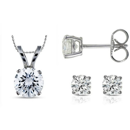 Chetan Collection 0.33 Carat T.W. Diamond 10kt White Gold Round-Shape Pendant and Earring Set