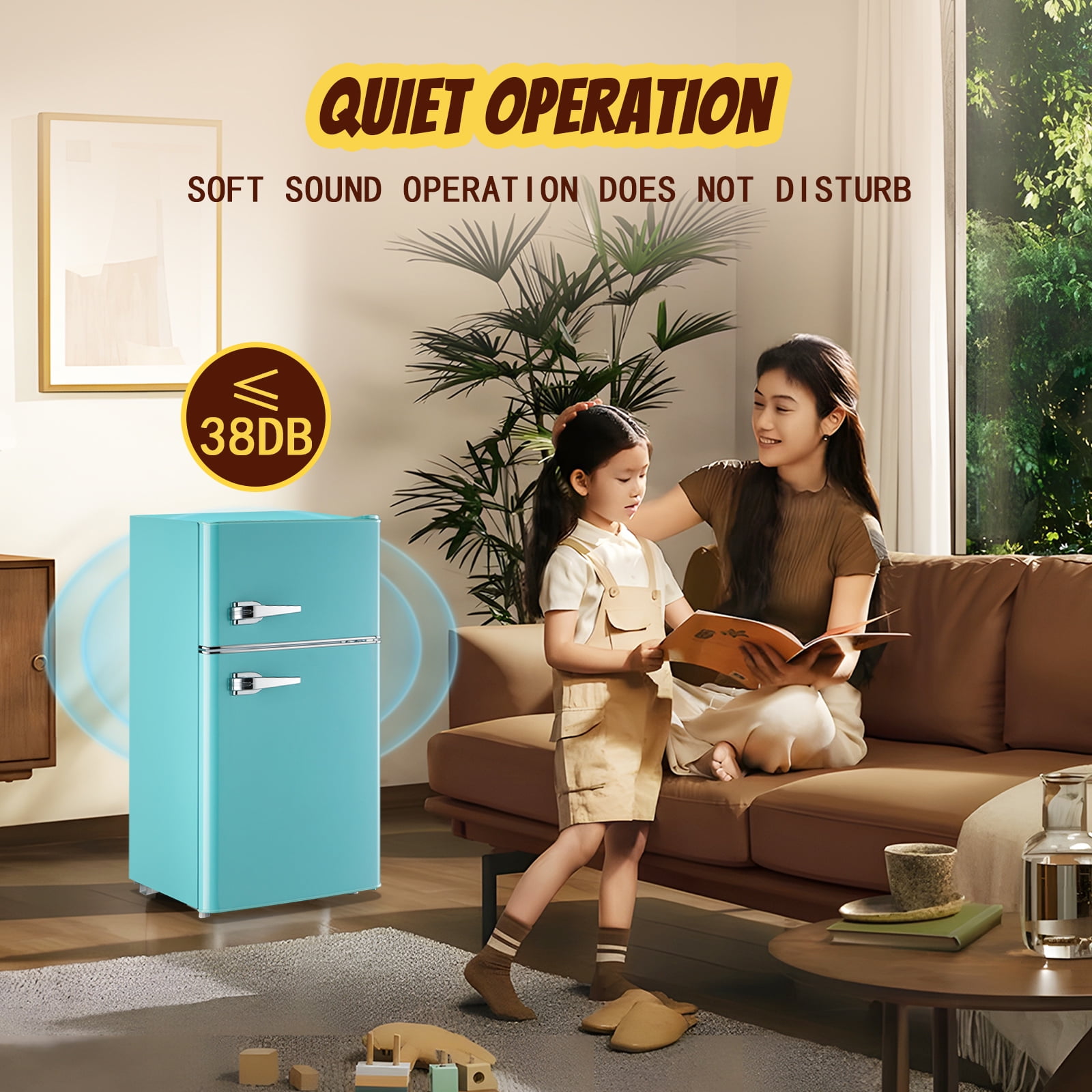 TACOOL Retro Mini Fridge with Handle Dual Door 3.5Cu.ft Samll Refrigerator with Freezer For Home Blue