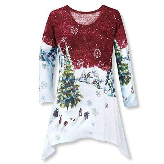 SySea - Women Fashion Christmas Shirt Tunic Woodland Winter Scene Blouse - Walmart.com - Walmart.com