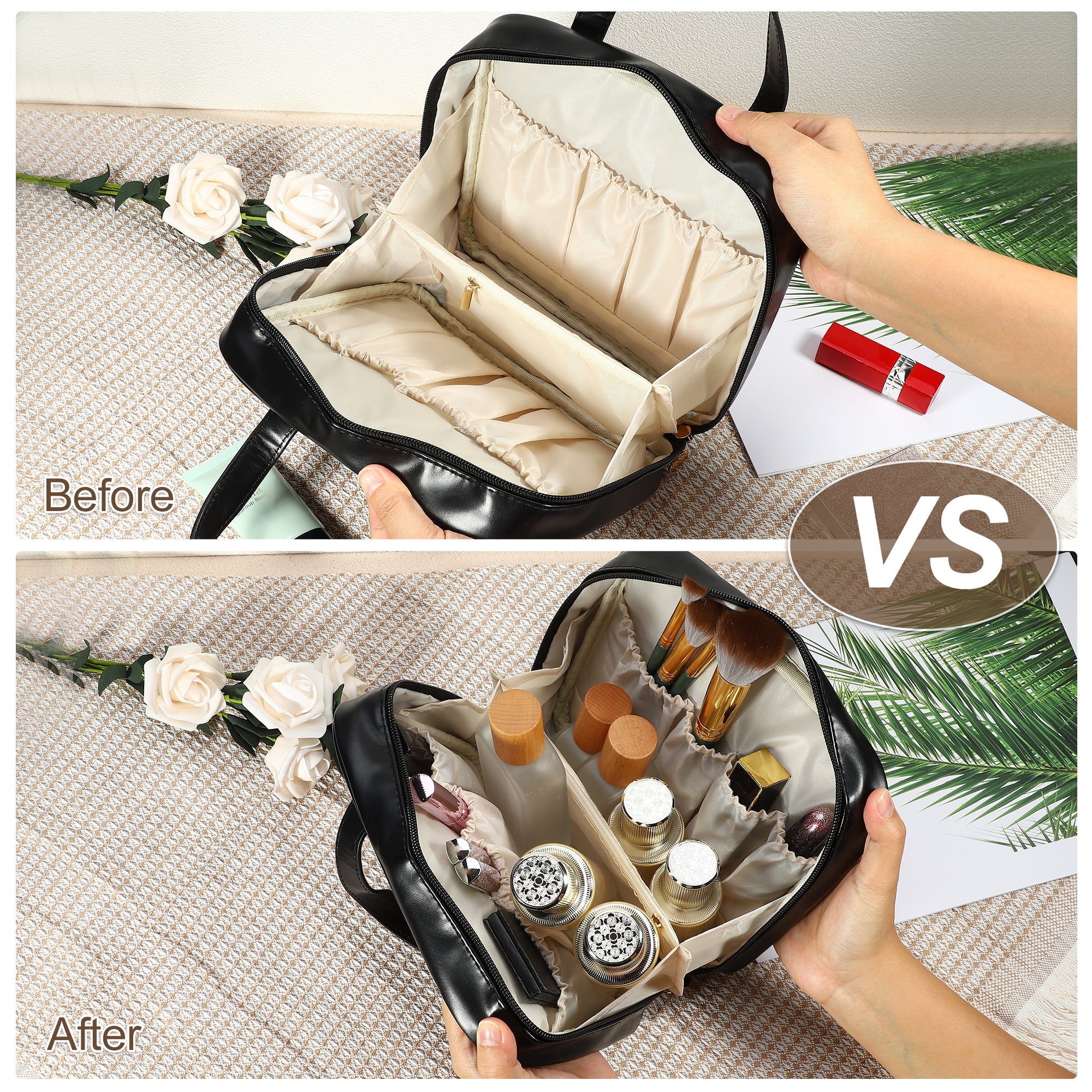 Unique Bargains Handhold Cosmetic Bag Portable Makeup Bag Makeup Pouch with Handle Black