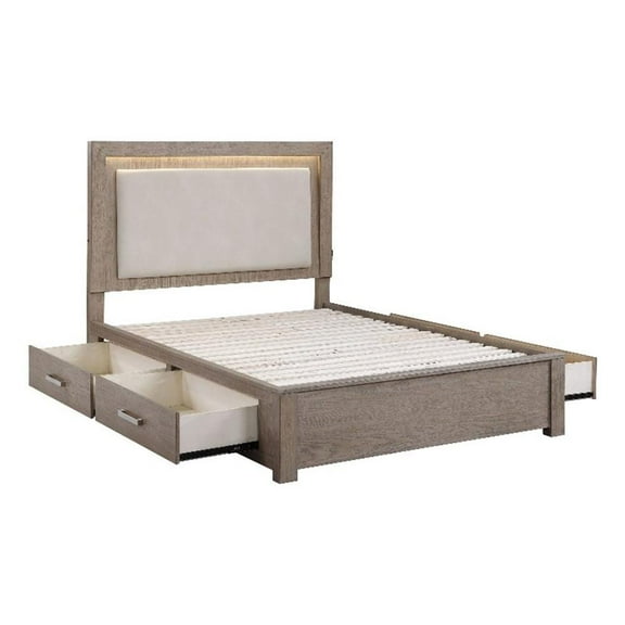 Kenora 56-inch California King LED Storage Bed Barley Brown