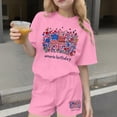 thumbnail image 2 of Atogsazn Childrens Girls 4th of July Clothes Set Kids Casual Loose Fit Short Sleeve T-shirt & Shorts Outfit Summer Pink 7-8Years Fashion, 2 of 6