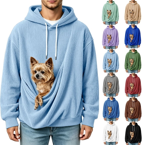 Y-Sunset Pouch Hoodie for Men, Oversized Dog Pouch Sweatshirts, Pet Carrier Pullover Animal Holder Long Sleeve Tops for Fall Winter Daily Wear, Vacation, Travel