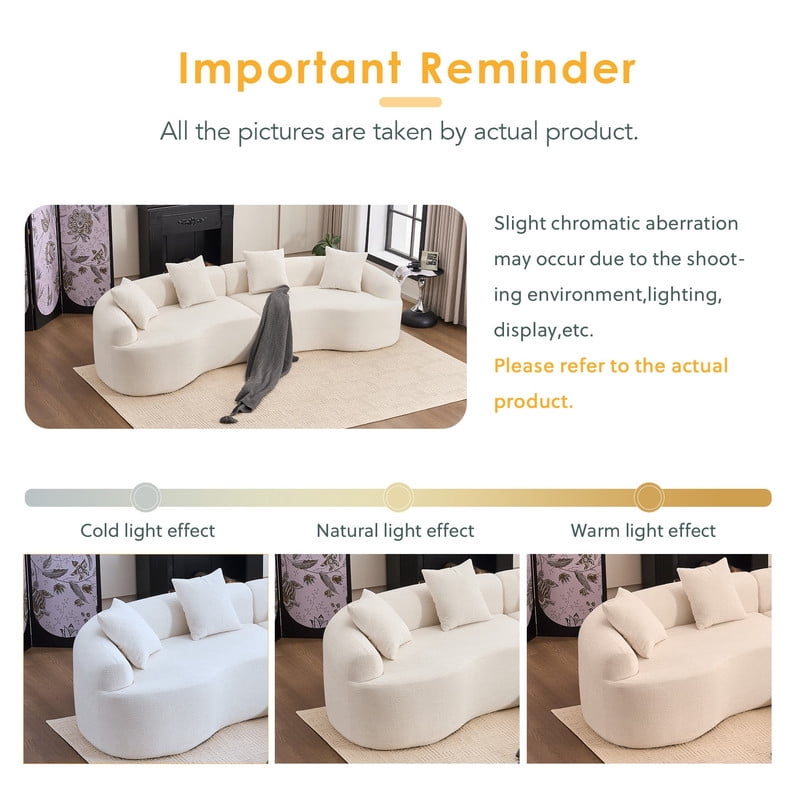 Curved Sectional Sofa with 4 Throw Pillows, Modern Luxury Chenille 4-Seater Cloud Couch with Deep Seat for Living Room, No Assembly Needed