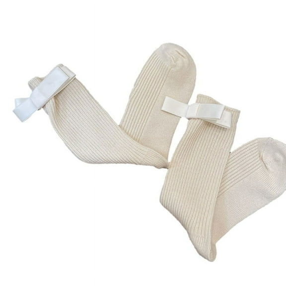 Milue Womens Calf Socks Spring And Autumn Crew Socks Bowknot Knee High Ribbed Socks