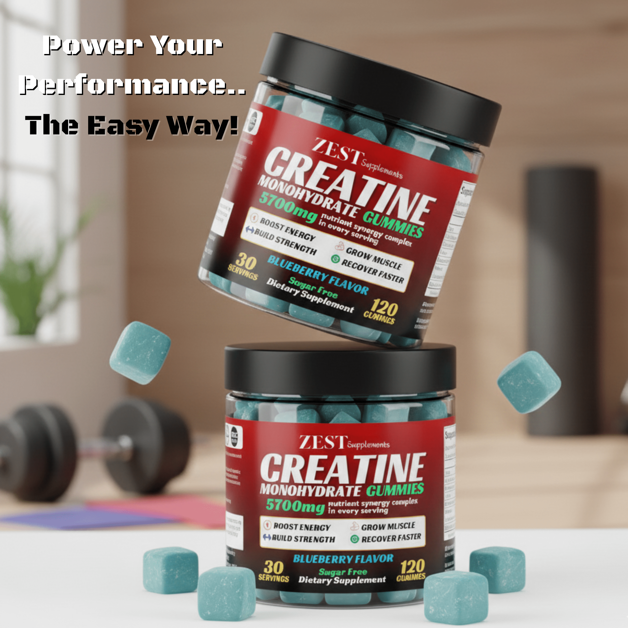 Zest Creatine Gummies | Support  Muscle Growth &  Workout Performance for Men and Women | 120 Count, Blueberry Flavor