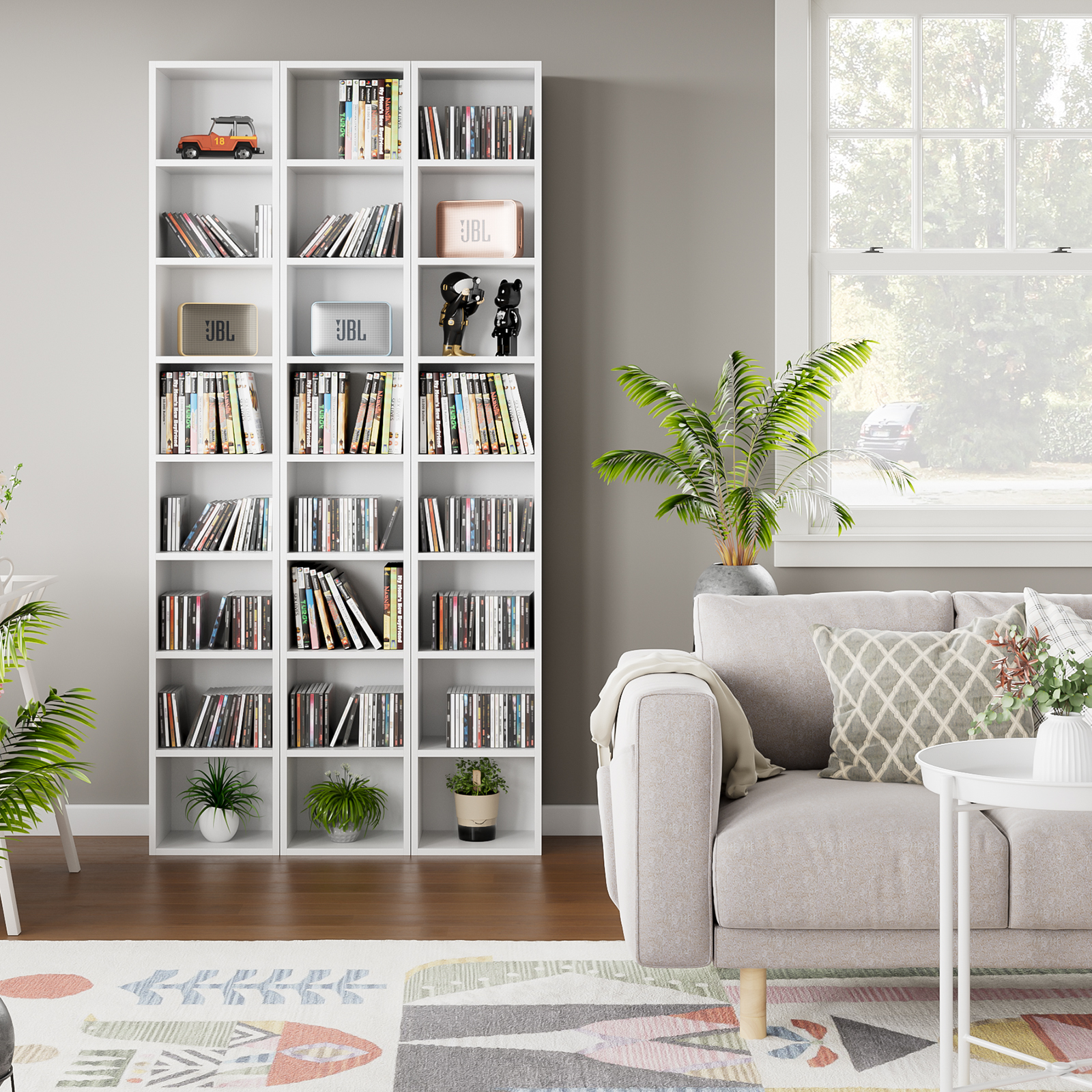 Homfa 8-Tier Media Tower Storage Unit, White photo 4