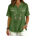 thumbnail image 2 of Women's Embroidered Tops Floral Tunic V Neck Short Sleeve T Shirt Summer Casual Tops Peasant Tunic Loose Blouse QURATI, 2 of 6