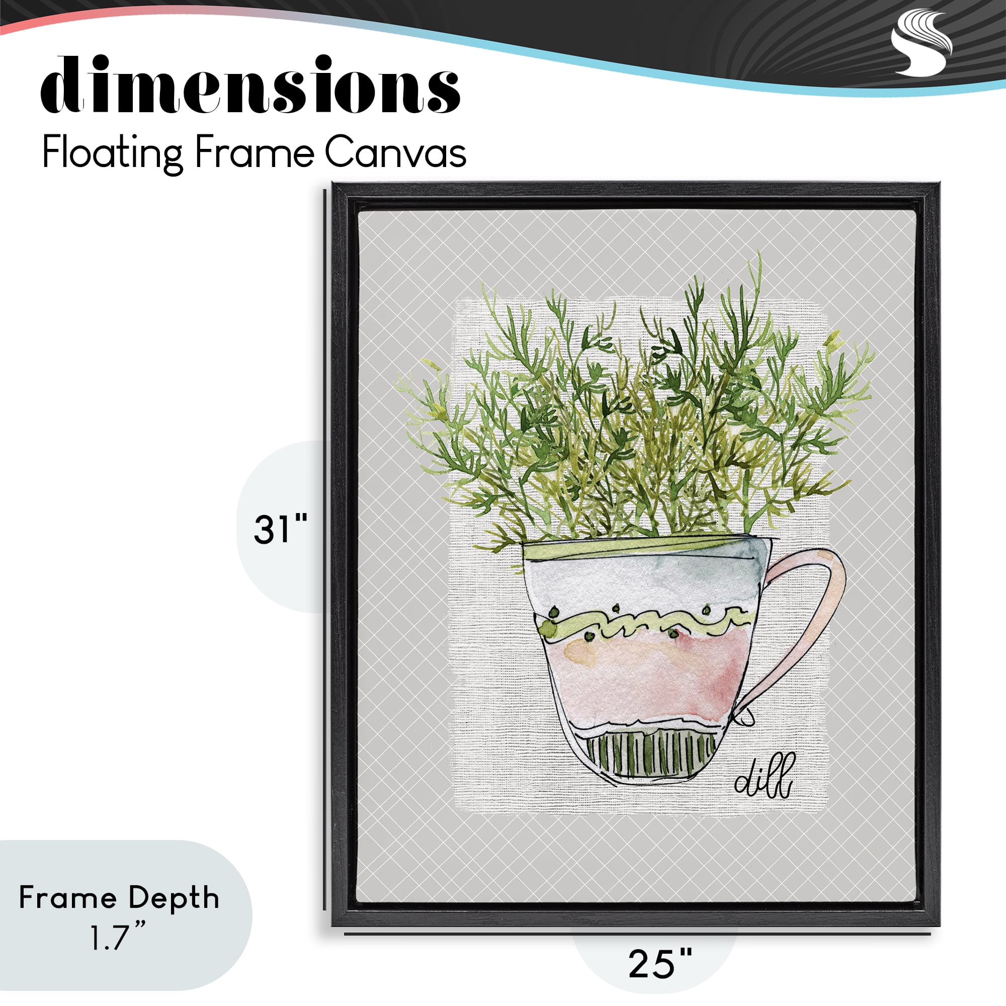 Stupell Industries Dill Herb Mug Black Framed Floater Canvas Wall Art, design by Livi Finn