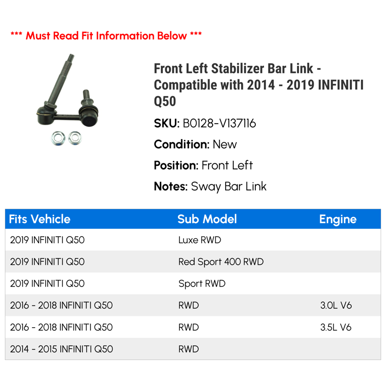 Front Left Sway Bar Link For 2014-2017 Infiniti Q50 RWD 2015 2016 X696TP Front Left Sway Bar Link For 2014-2017 Infiniti Q50 RWD 2015 2016 X696TP