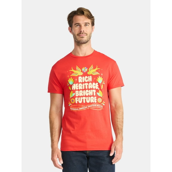 Hispanic Heritage Month Men's and Big Men's Cotton Graphic Tee with Short Sleeves, Sizes S-3XL