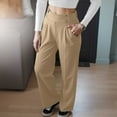 thumbnail image 6 of yueewhu Womens Wide Leg Work Pants Straight Elastic High Waisted Double Button Trousers Business Casual Pants with Pockets (Khaki, M), 6 of 6