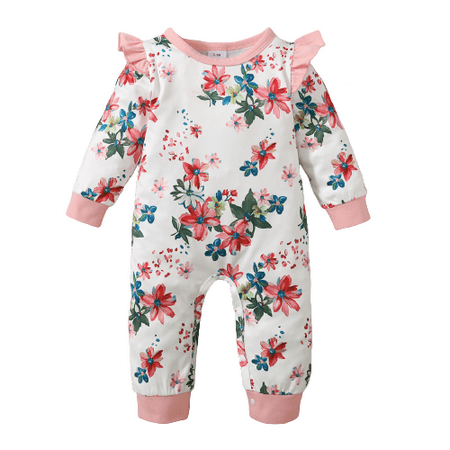 

Kucnuzki Infant Girl Clothes 6 Months Infant Girl Fall-Winter Bodysuit 12 Months Infant Girl Long Sleeve Floral Prints Cozy Bodysuit White