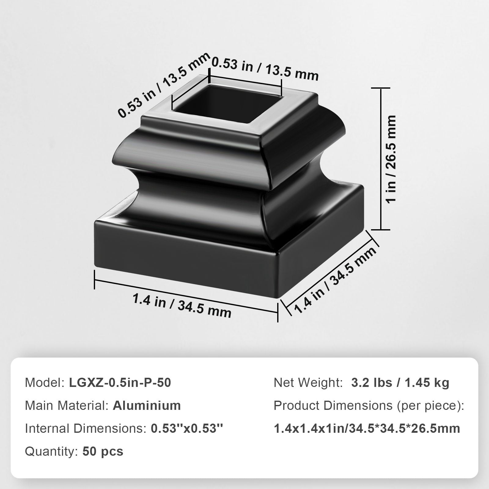Railing Shoes 50-Pack 1/2 Inch Square Aluminum Alloy Base with Screw Holes for Staircase Railings Installation