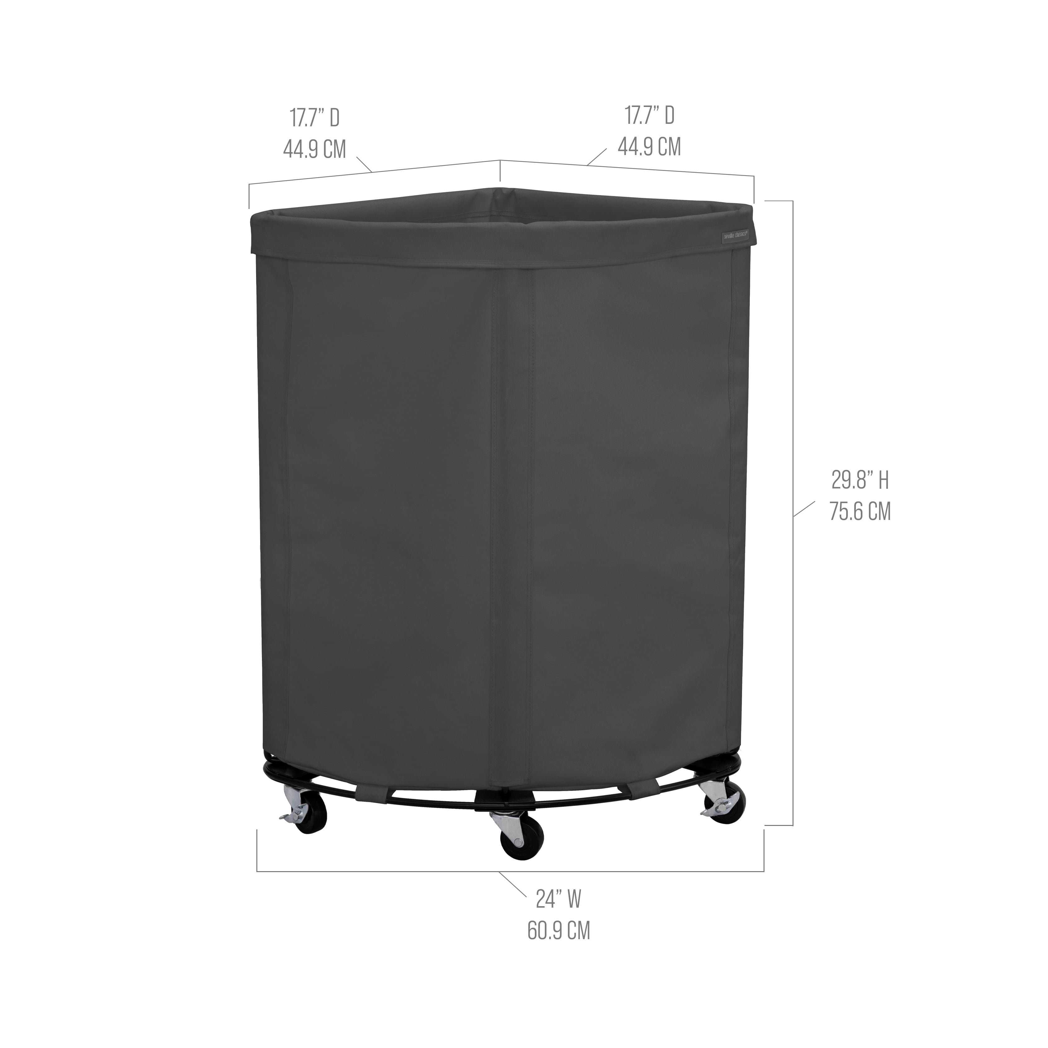 Seville Classics Corner Heavy Duty Rolling Steel Frame Laundry Hamper Canvas Cart Bin, w/ Wheels for Hotel, Home, Closet, Bedroom, Gray, 24" W x 17.7" D