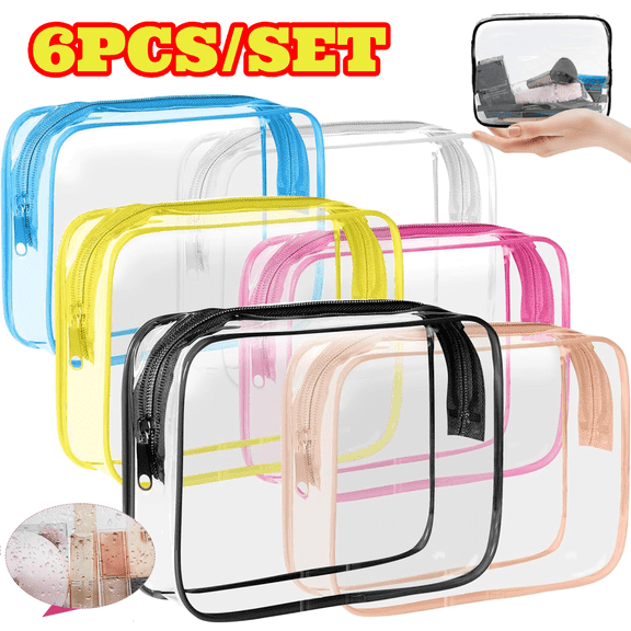 6pcs Toiletry Bag Makeup Bag Cosmetic Bag, Clear Travel Toiletry Bag with Zippers, Quart Size Travel Makeup Cosmetic Bag for Women Men