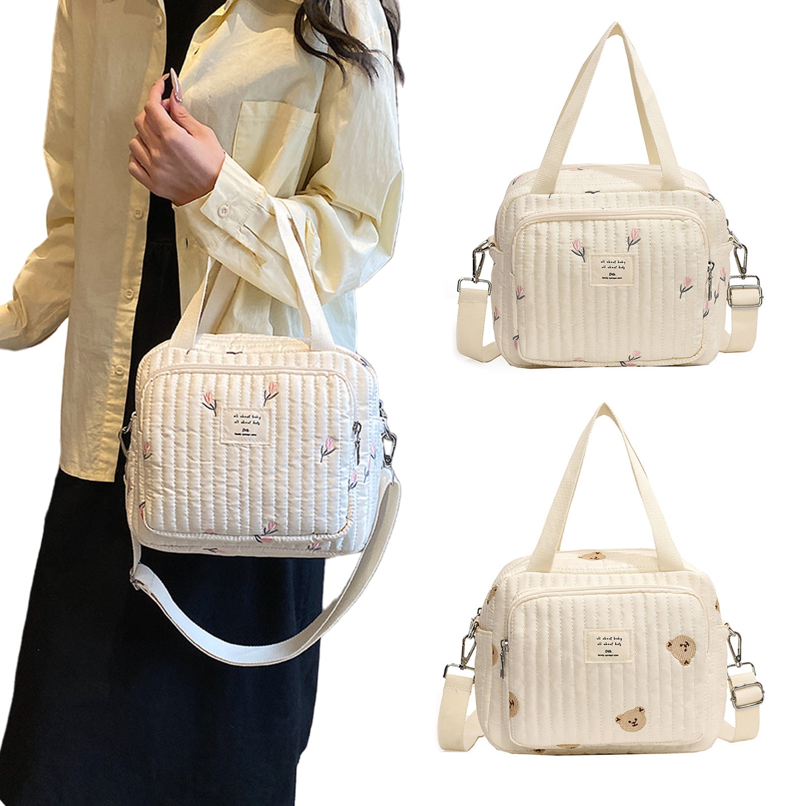 Nappy Bag Lovely Print Baby Diaper Bag with Exquisited Embroidery, Infants Wipes Nappy Organiser