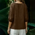 thumbnail image 7 of LEKWK Womens Linen Blouse Loose Fit Scoop Neck 3/4 Puff Sleeve Boho Tops Elastic Cuff Tunic Tops Button Down Front Pleated Casual Vacation Outfits, 7 of 7