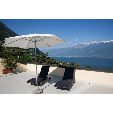 Border Print Lounger Canvas Print Roof Terrace Terrace Sun Loungers Parasol Hotel Stretched Canvas 10 x 14 ()