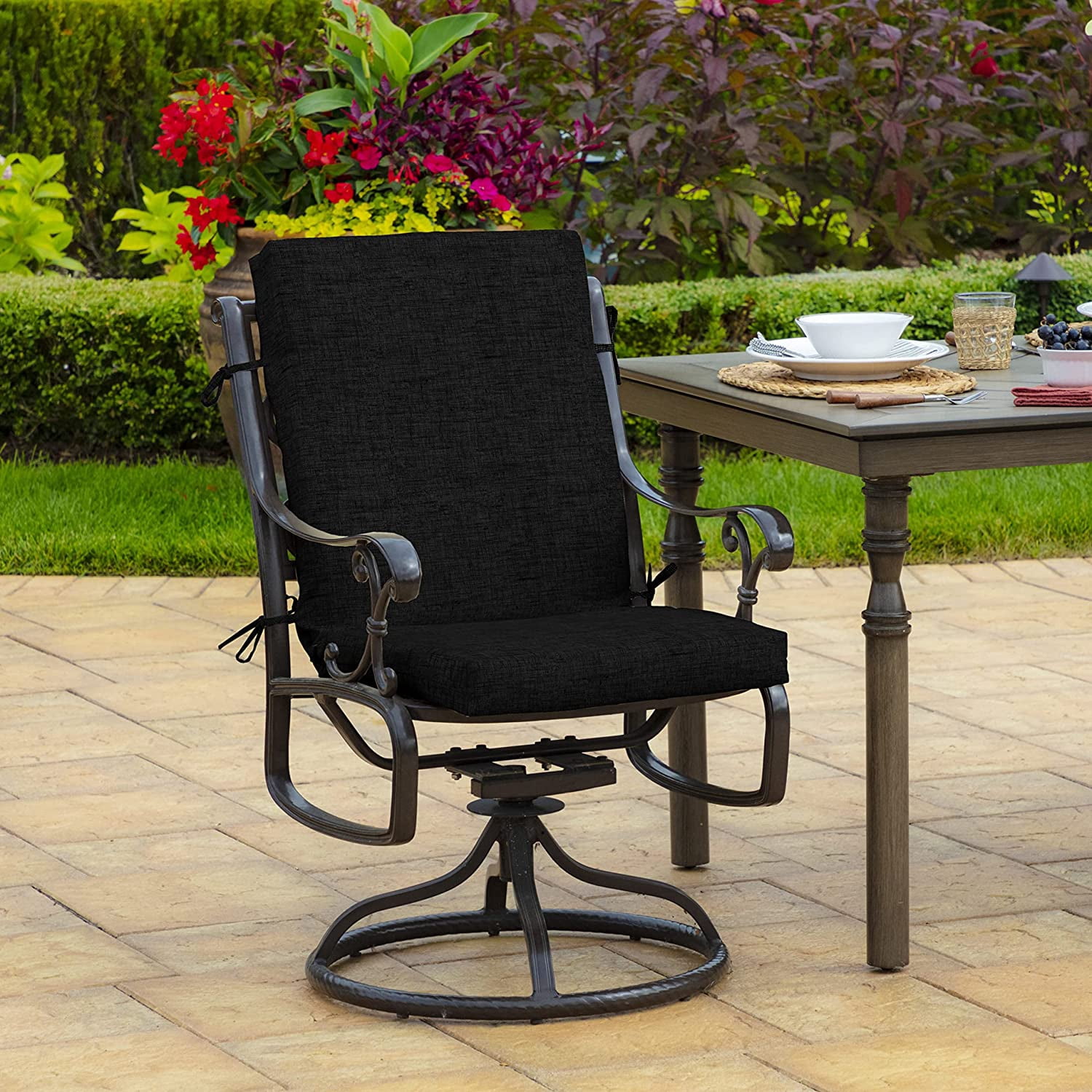 Arden Outdoor Patio Dining Chair Cushion, 20x44, Rain-Proof Seat Pad, Fade-Resistant Outdoor Cushion Black Leala