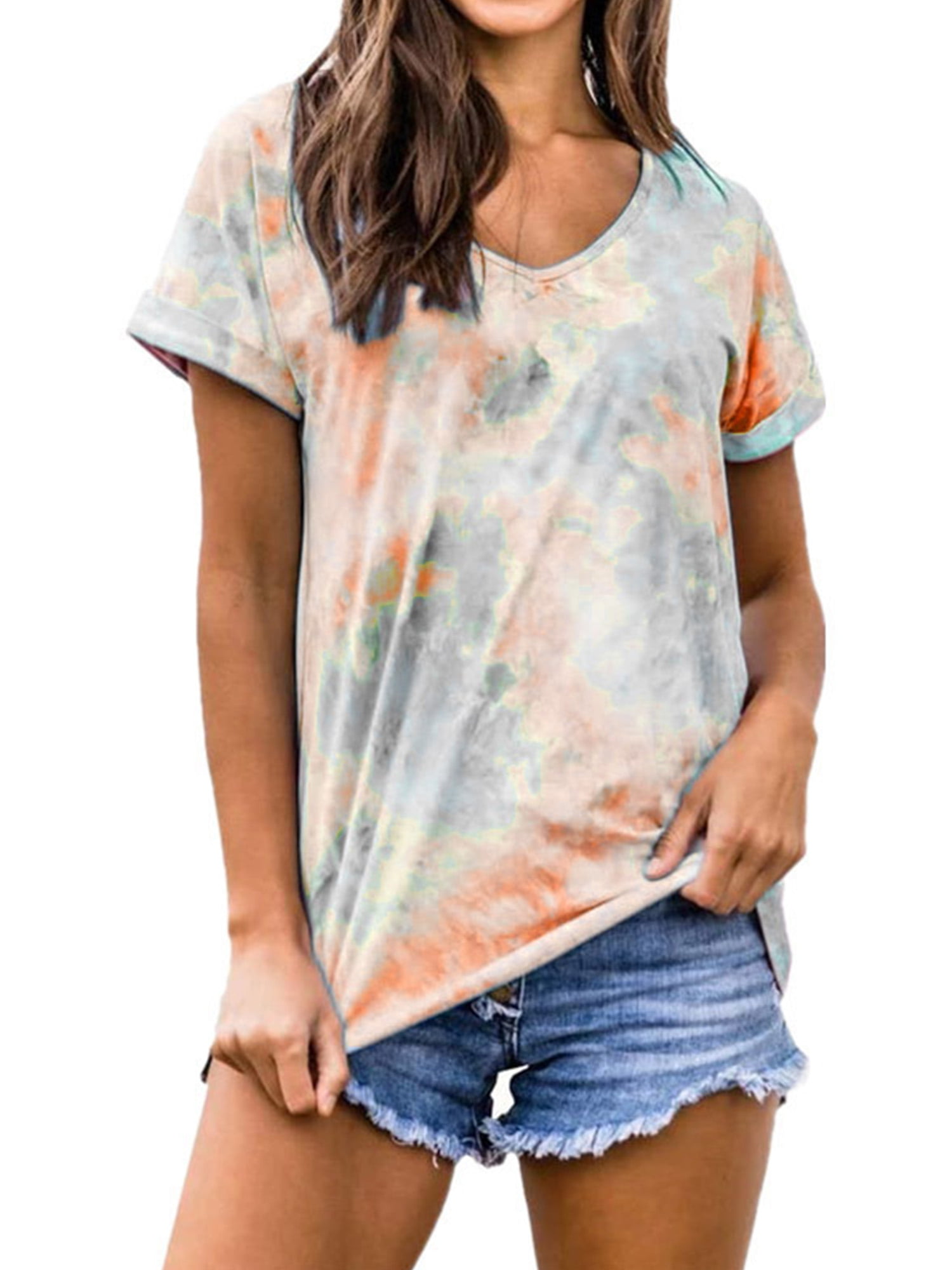 Kansopa Gradient Color Printing Tie Dyeing Skin-Friendly Fashion Casual O-Neck Women Long Sleeve T-Shirt Blouses