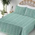 thumbnail image 3 of Ambesonne Damask Fitted & Flat Sheet with Sham 3 Pcs Set, Flowers Motif Vintage Print, Twin, Seafoam and Ivory, 3 of 5