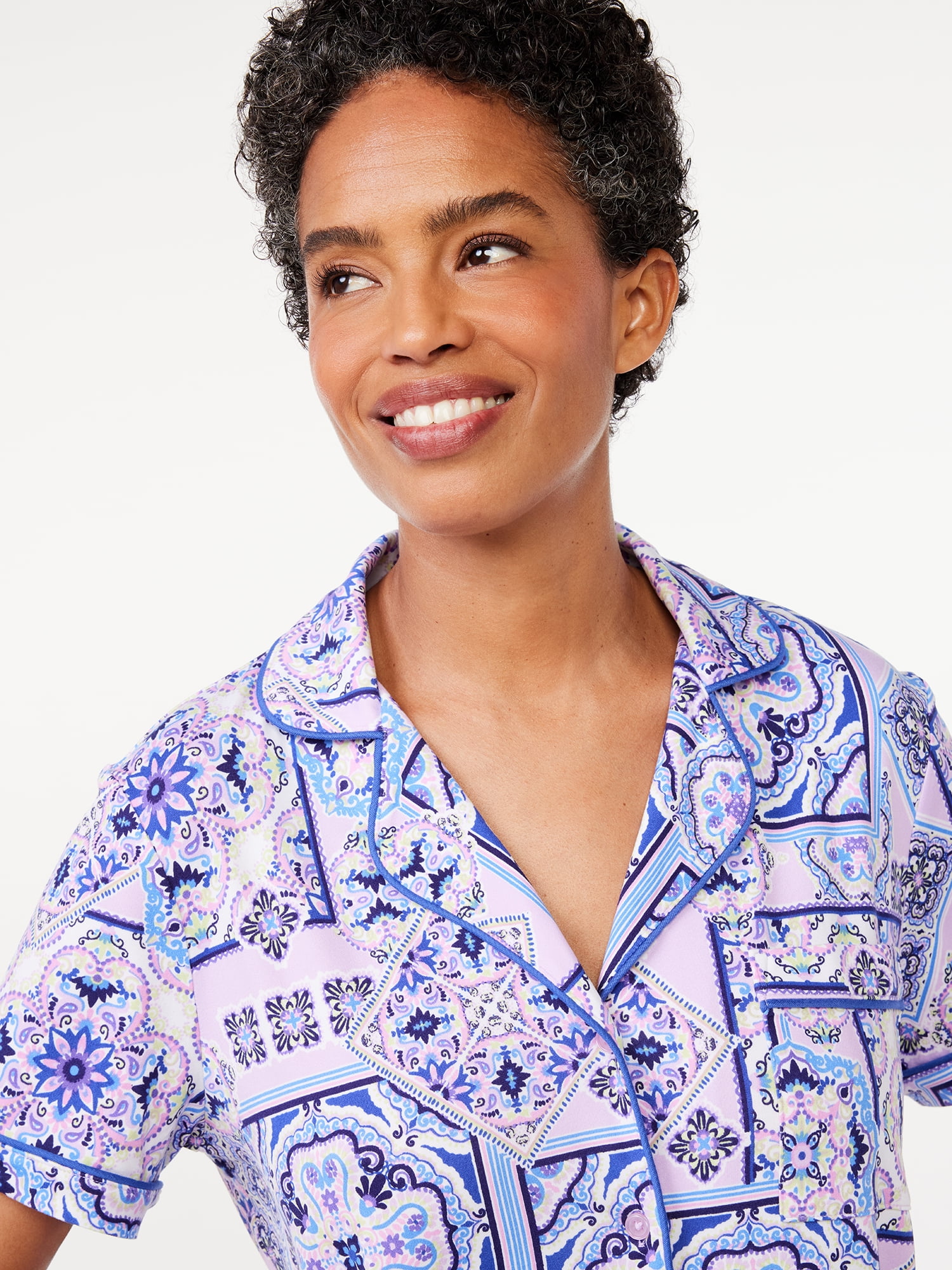 Joyspun Women's Notch Collar Top and Capris Sleep Set, 2-Piece, Sizes S to 3X