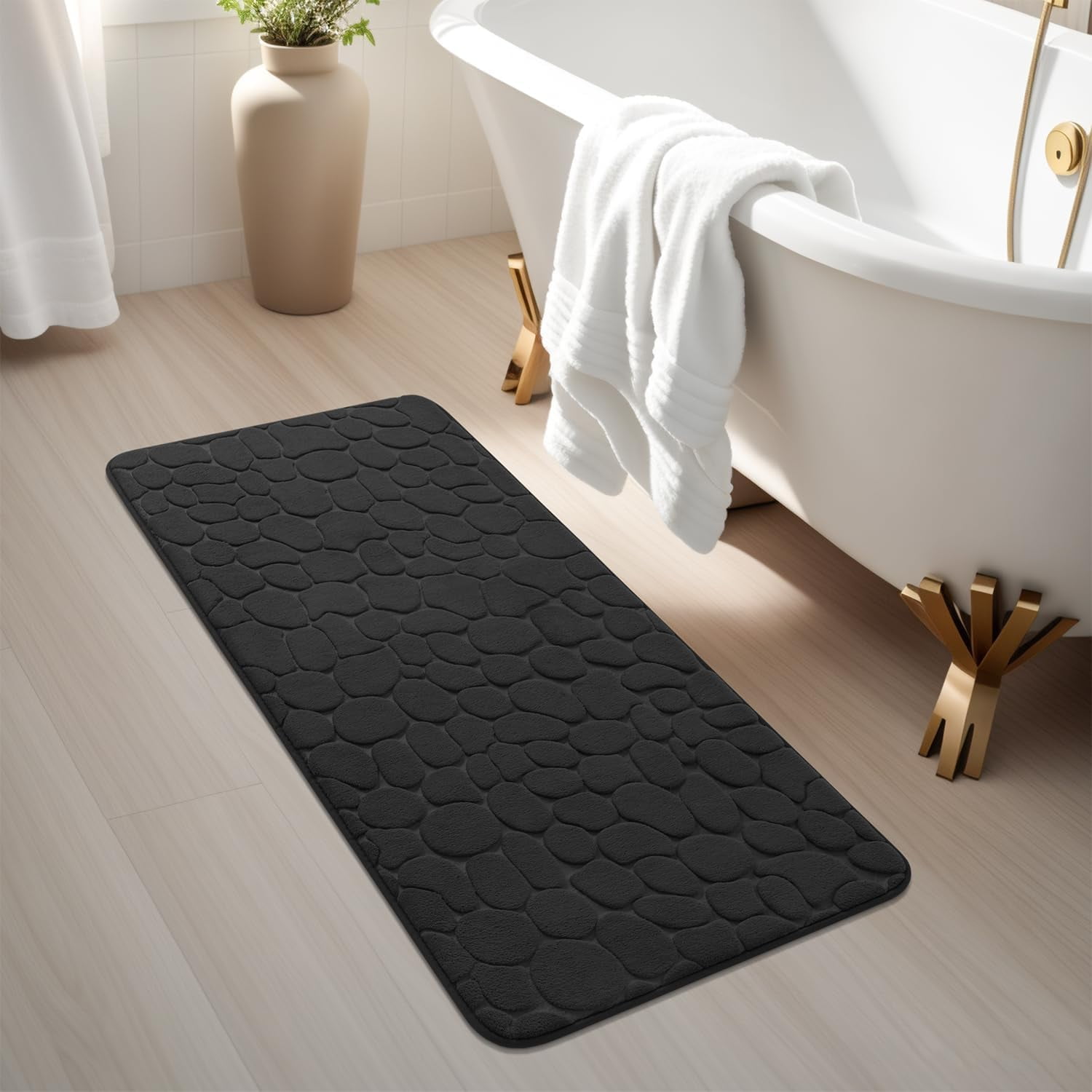 Lawor Memory Foam Bath Runner Mat Long Narrow Bathroom Rug Microfiber Bathroom Carpet Non Slip Soft Absorbent Washable Bathrug Black 71*24In