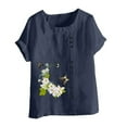 thumbnail image 4 of Camiseta suelta informal de verano con cuello redondo y manga corta con estampado de flores para mujer OAVQHLG3B Store  lin121212, 4 of 4