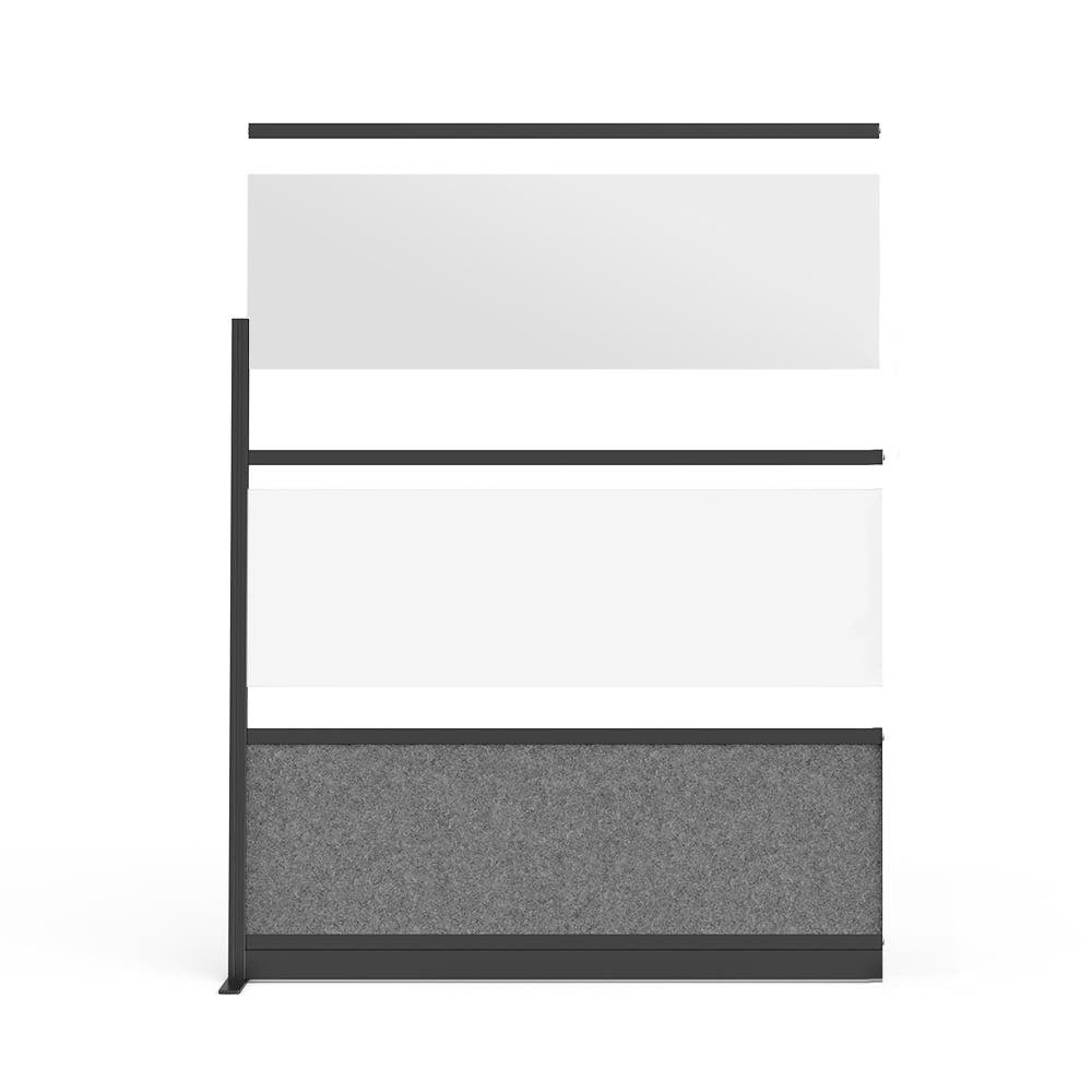 Luxor Workflow Modular Wall Room Divider System - Black Frame - 70" x 70" Wide Panel Add-On Wall with Whiteboard, Freestanding