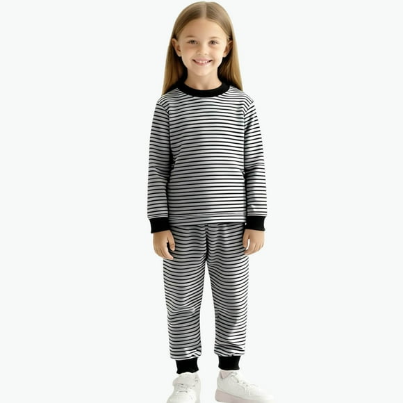 Conjuntos de blusas y camisas de cuello redondo y manga larga para niños, conjunto de pijama informal cálido de manga larga y pantalones largos para el hogar, conjunto de dos piezas para niños, conjun