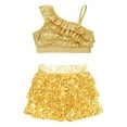 thumbnail image 4 of TiaoBug Girls Sequins Ruffle Crop Top with Skirted Shorts Dance Performance Costume Gold 10, 4 of 5