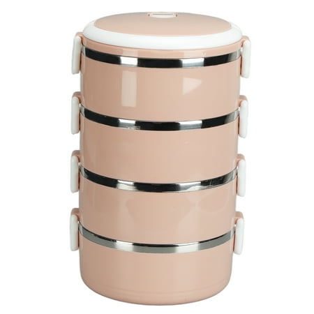 

Cylinder Lunch Container Ergonomic Arched Handle Bento Box Short Buckle Design Pressure Cooker Principle For Outdoor For School Four Layers Nordic Pink