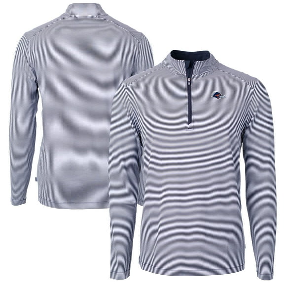 Men's Cutter & Buck  Navy UTSA Roadrunners  DryTec Virtue Eco Pique Micro Stripe Recycled Quarter-Zip Pullover Top