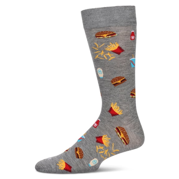MeMoi Men's Burgers & Fries Rayon From Bamboo Crew Socks - Mens - Male, 10-13, Med Gray Heather
