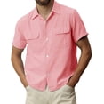 thumbnail image 1 of men's Short Sleeve Button Down Shirt With Pockets Summer Casual Top, Pink, L, 1 of 2