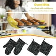 thumbnail image 2 of BBQ Oven Mitts and Pot Holders 4 Pcs Set Black Barbecue Menus Background Oven Glove and Potholder Suitable for Barbecues Baking Cooking Microwave, 2 of 6