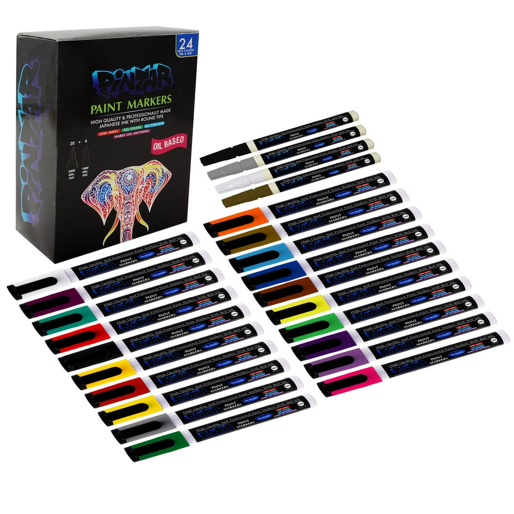 PINTAR Premium Oil Paint Pens (24Pack) 20 Medium Tip(5mm) & 4 Fine