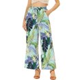 thumbnail image 1 of INSPIRE CHIC Pantalones de pierna ancha tropical informal con cintura con cordón floral Palazzo para mujer con bolsillos Cian XS, 1 of 5