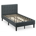 Costway Upholstered Twin Size Bed Frame, Grey, Button Tufted Headboard, Stable Platform Bedroom