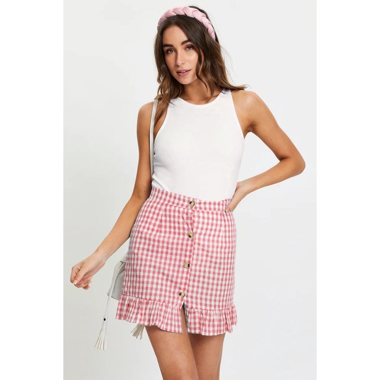 Pink tartan pencil outlet skirt