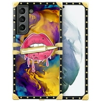 FKBRCL4U Compatible with Samsung Galaxy S21 Plus Case, Cool Corlorful Lip Marble Luxury Golden Decoration for Girl Women Soft TPU Shockproof Protective Hard PC Back
