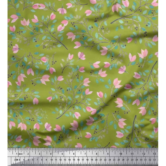 Soimoi Cotton Duck Fabric Leaves Printed Fabric 1 Yard 56 Inch Wide
