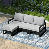 WestinTrends Montara 4-Piece Outdoor HDPE All-Weather Modern Deep Seating Patio Sofa Sectional Set with Waterproof Cushions, Black/Light Gray